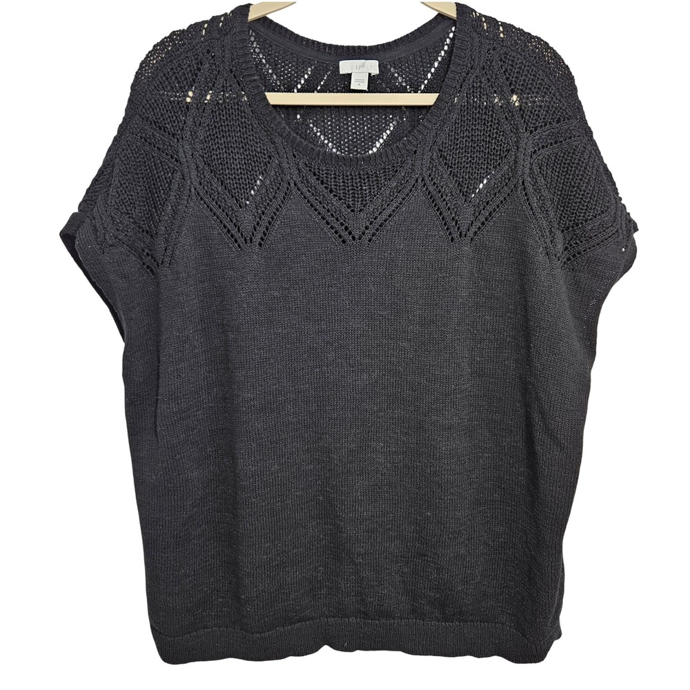 J. Jill Diamond Knit Top Dark Romantic Whimsy Minimalist Relaxed Cotton Black XL